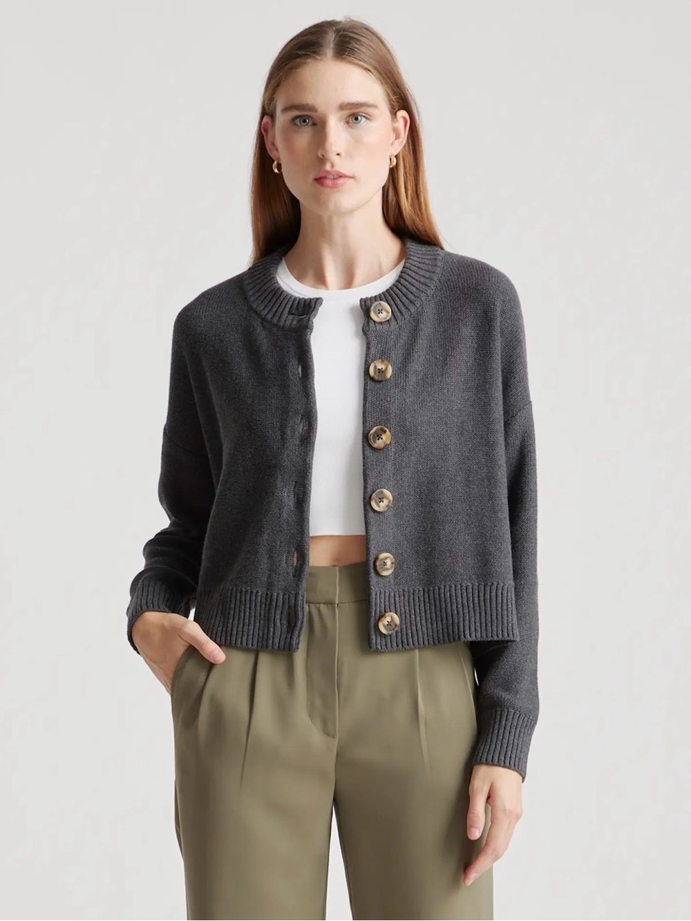 Cropped Button-Front Cardigan - Picture 4 of 6